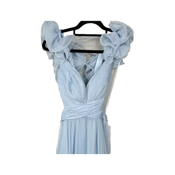 NWT MAC DUGGAL Dress 67911 Powder Blue Ruffle Tiered Chiffon Cutout $598 - Picture 3 of 7